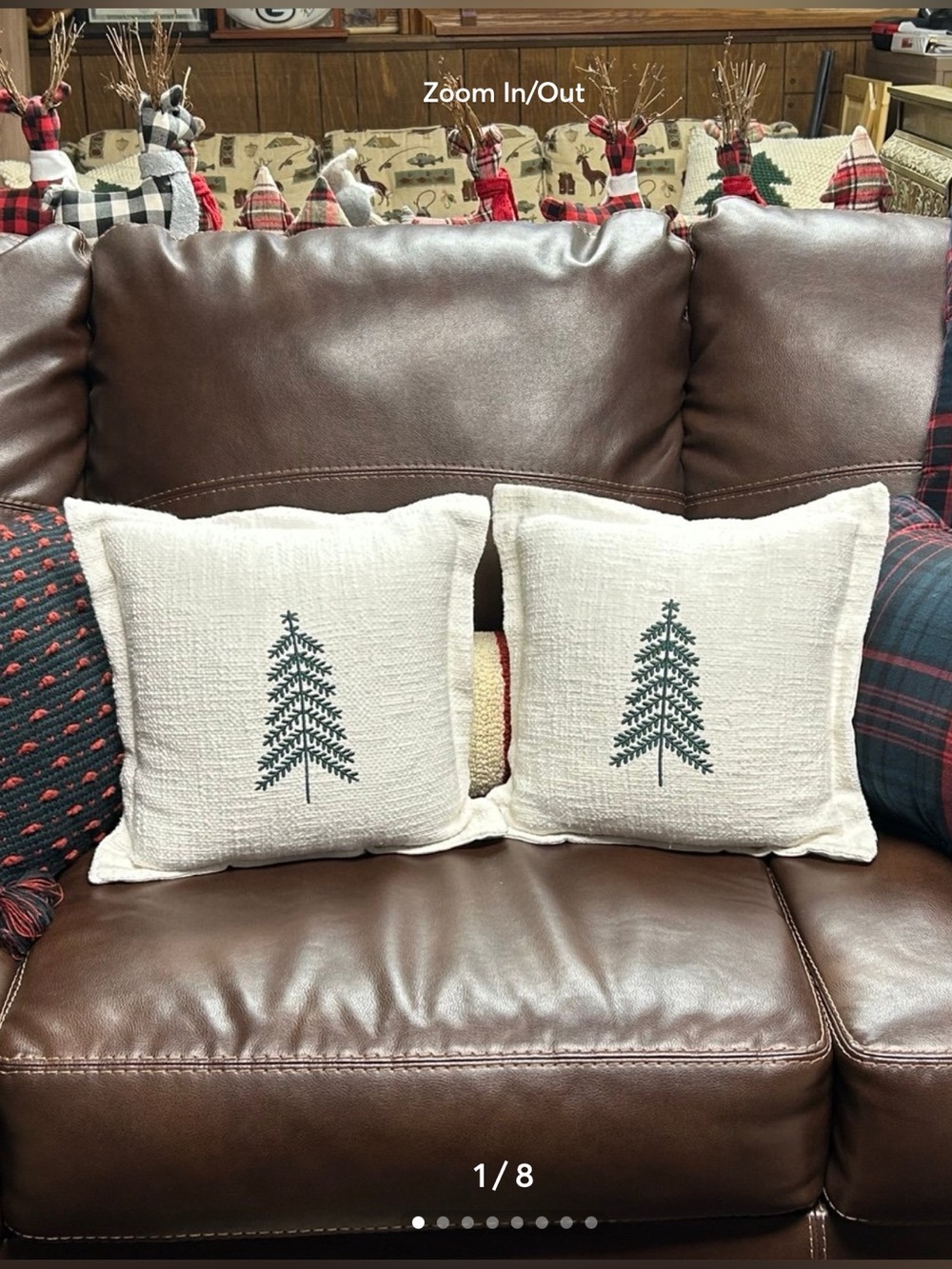 Hearth & Hand Cream Throw Pillow Pair with Green Embroidered Pine Trees